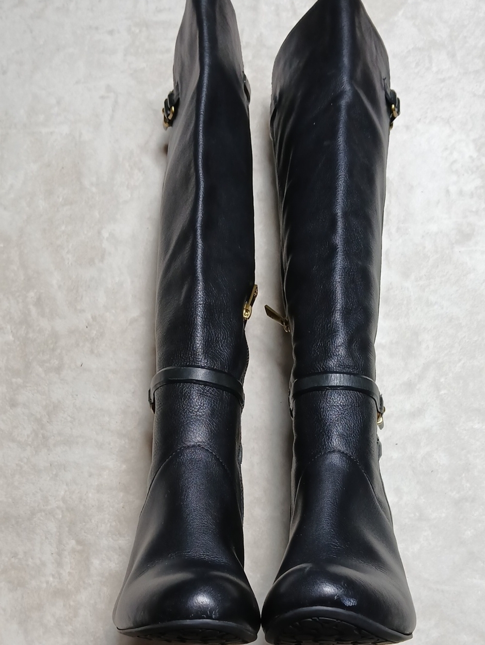 Coach Adair Tall Wedge Black Leather Boots,  Buckles Details Size 10B - Picture 4 of 13